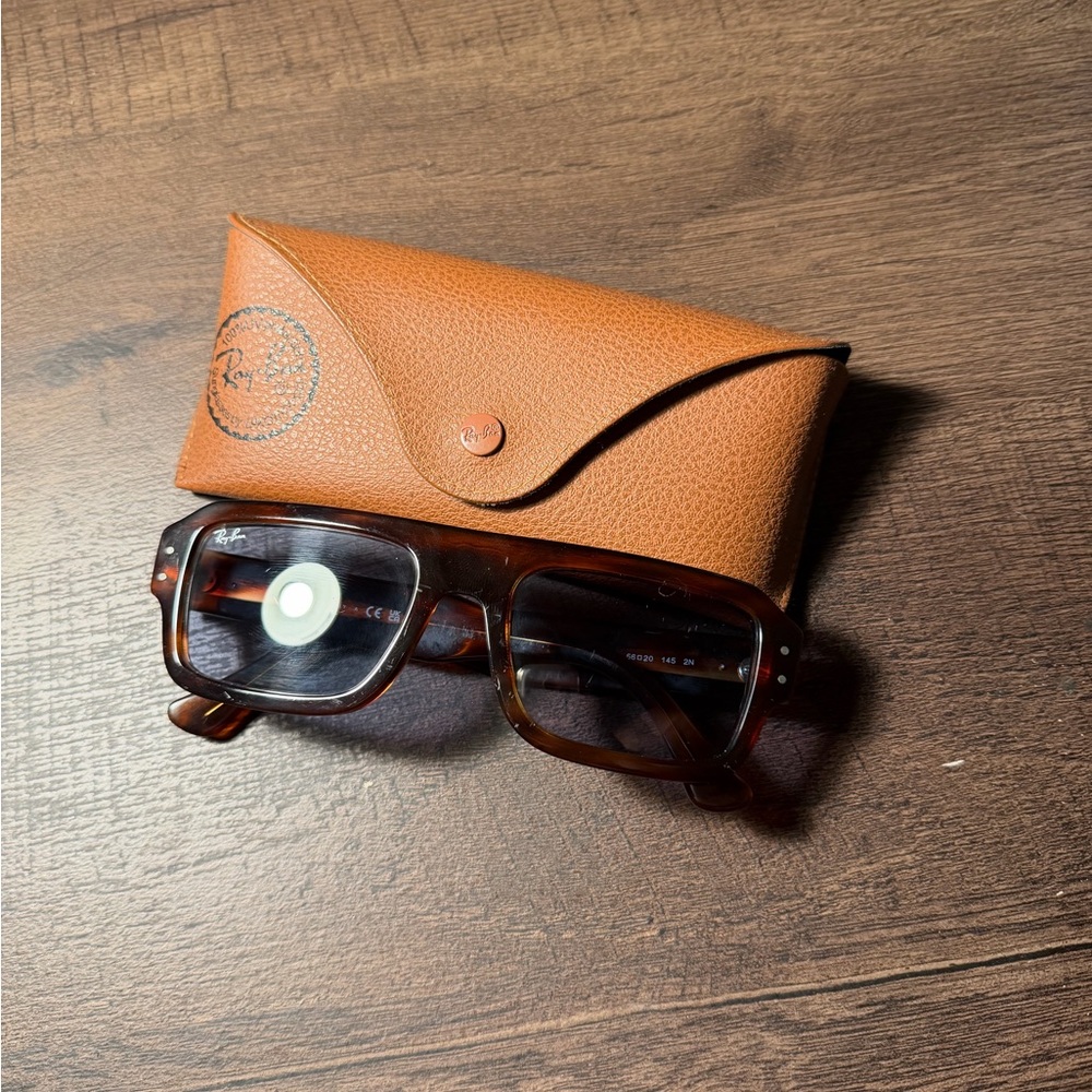 Ray-Ban Brown Square Sunglasses with Leather Case